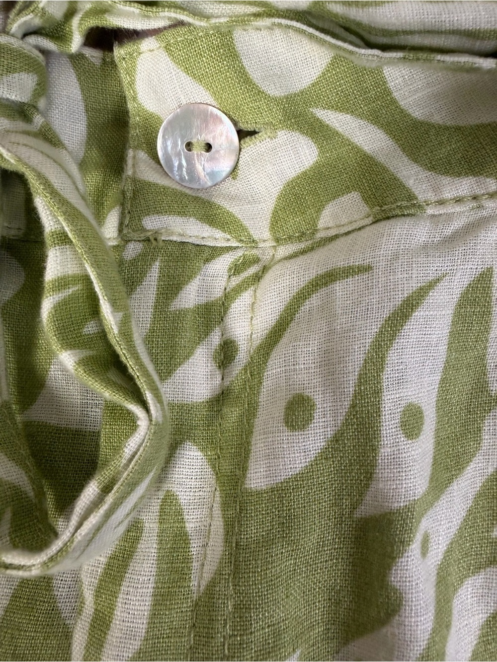 100% Linen Rachel Zoe Green and White Tropical Palm Print Wide-Leg Pants Size M - Picture 5 of 13
